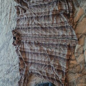 2XL Burgundy and Grey Button-Down Shirt